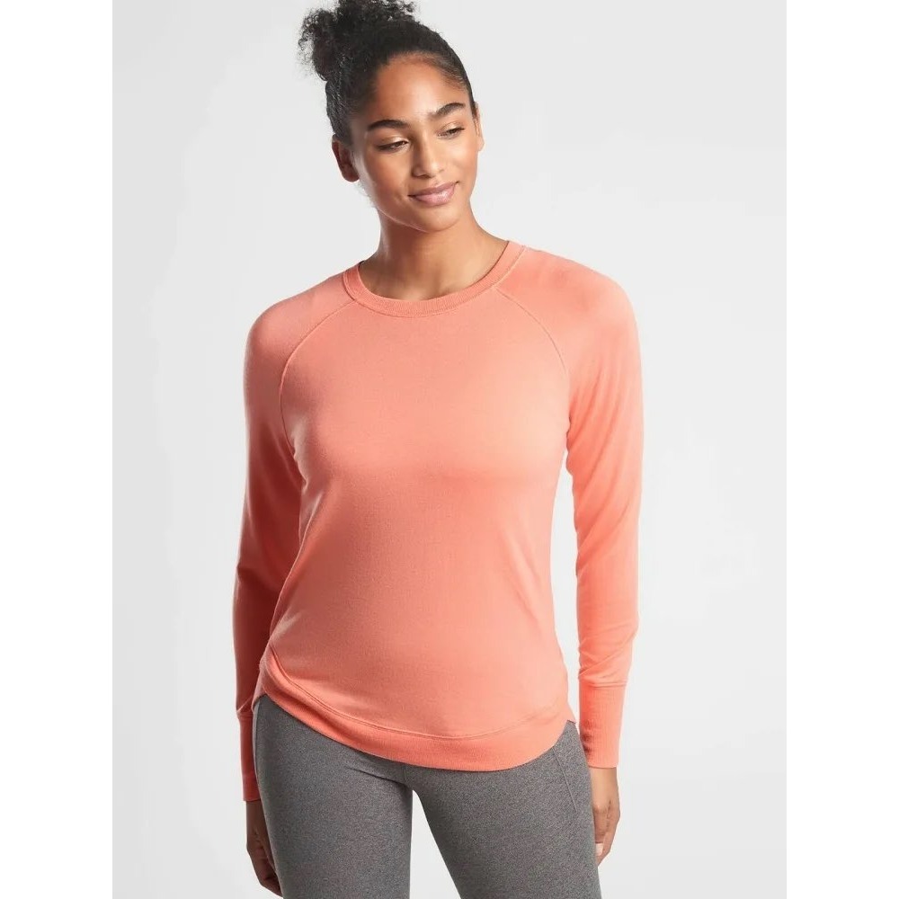 Athleta Mindset Sweatshirt Coral Pink Crewneck XS Costal Pull Over Yoga Casual